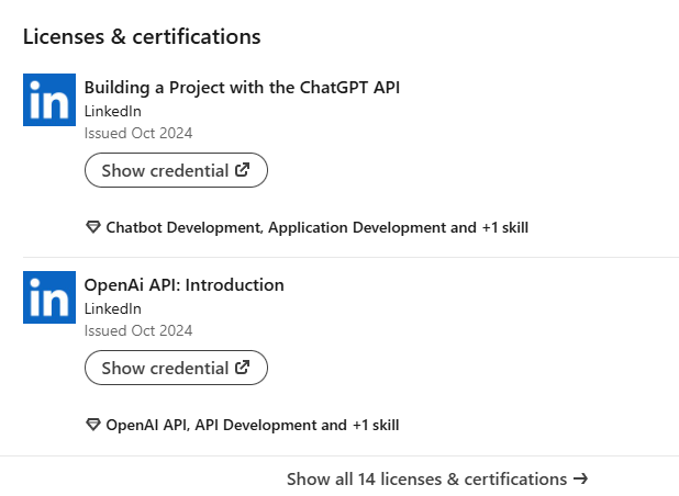 Linkedin Certificates